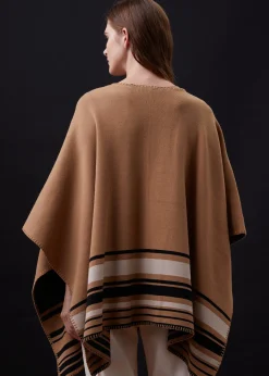 MONROW Supersoft Sweater Knit Reversible Stripe Poncho GOLDENBROWN Hot